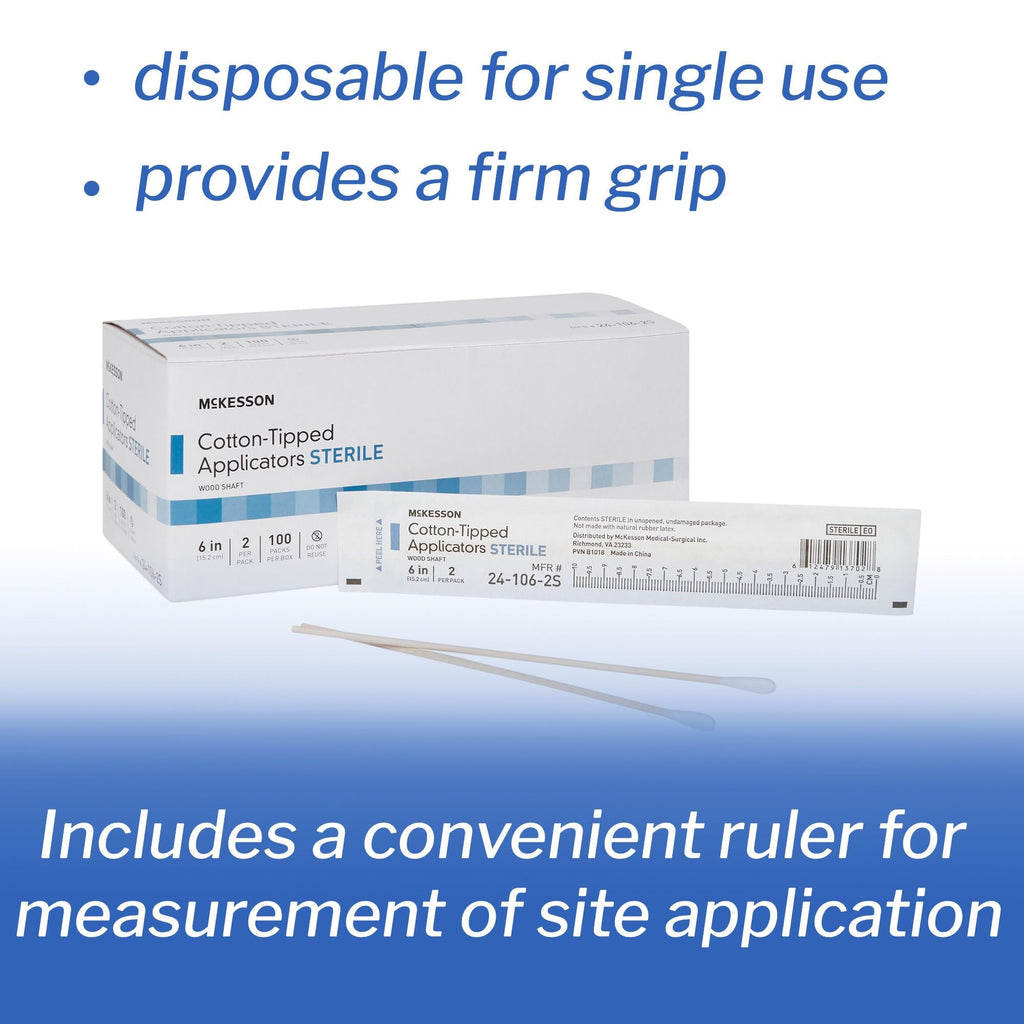 McKesson Sterile Cotton Tipped Applicators, Cleaning, 6 in, 200 ct