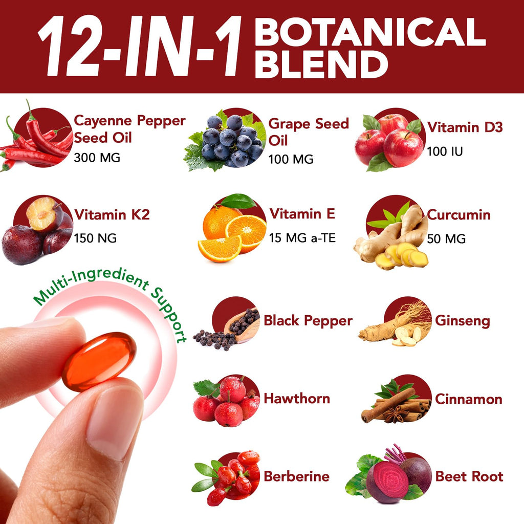 2 PCS Cayenne Pepper Softgels Supplement | 12-in-1 3000mg per Serving with Vitamins D3, K2 & E | Supports Healthy Circulation & Daily Energy | Features Hawthorn, Beetroot & Turmeric | 240 Capsules