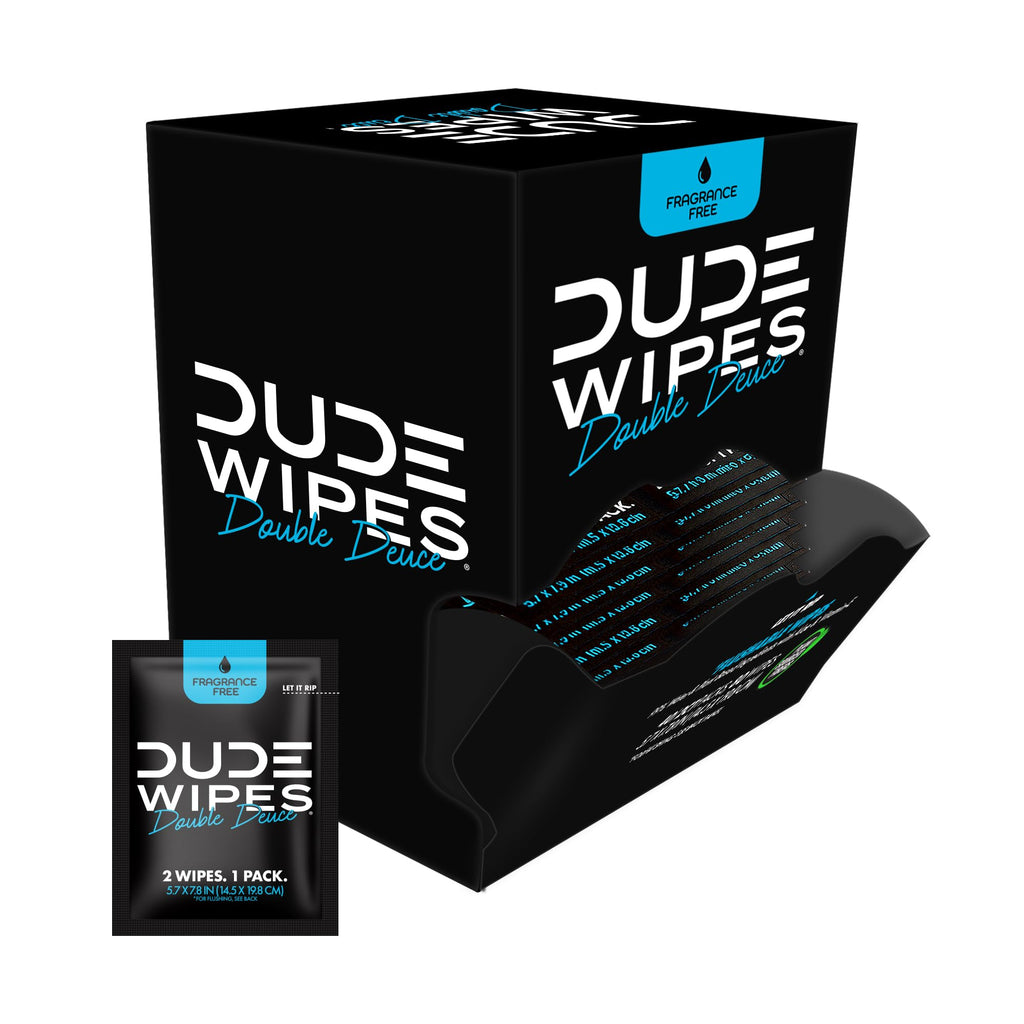 DUDE Wipes Double Deuce Unscented Travel Wipes - 2 Wipes per Pack (40 packs, 80 Count) - On-The-Go Adult Flushable Wipes for Sensitive Skin - Infused with Vitamin E and Aloe - Septic and Sewer Safe