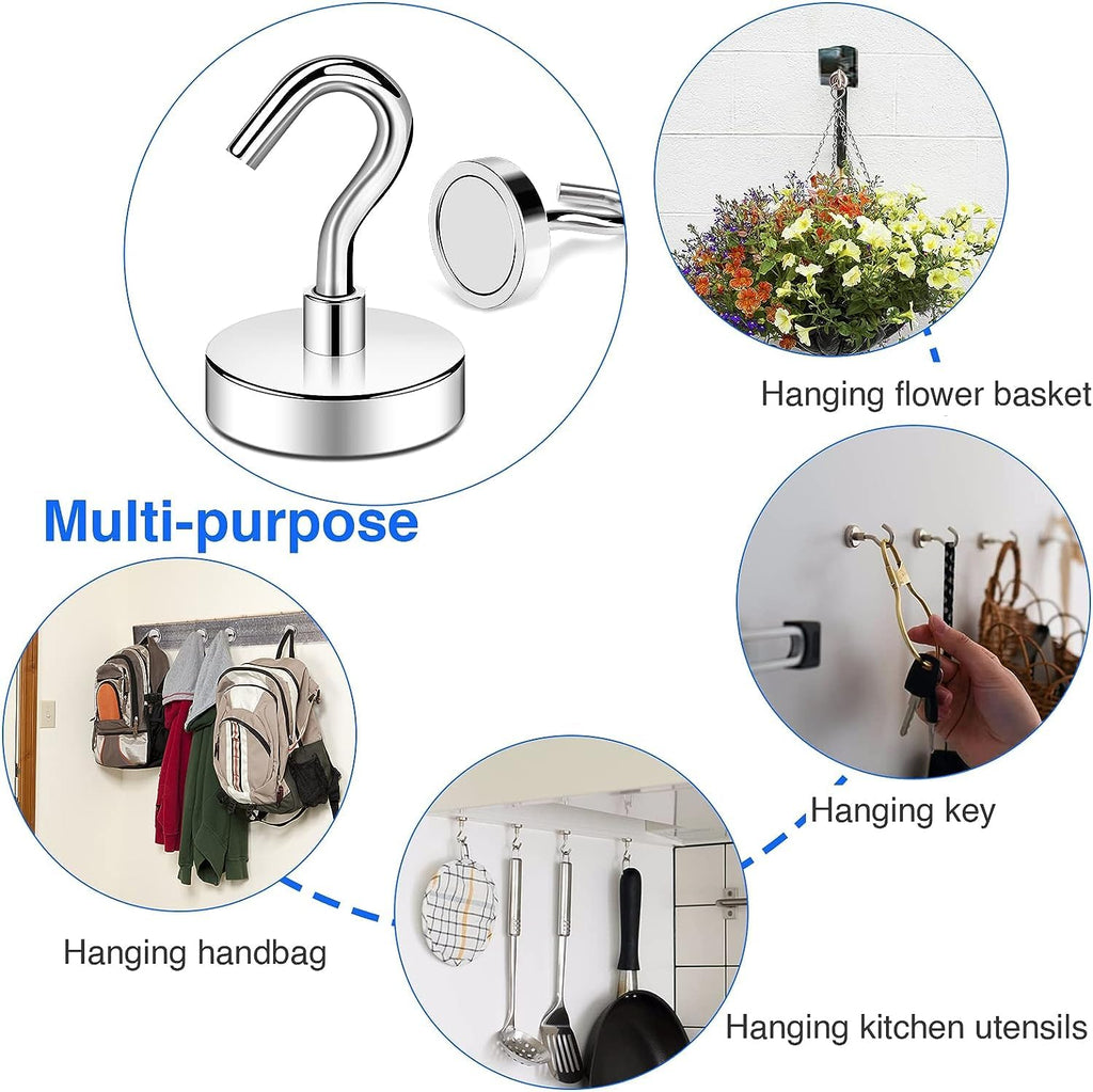 DIYMAG Magnetic Hooks Heavy Duty, 85 LBS Neodymium Magnet Hooks for Home, Kitchen, Workplace, Office, Garage and Indoor Hanging, Silver, Pack of 12
