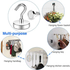 DIYMAG Magnetic Hooks Heavy Duty, 85 LBS Neodymium Magnet Hooks for Home, Kitchen, Workplace, Office, Garage and Indoor Hanging, Silver, Pack of 12
