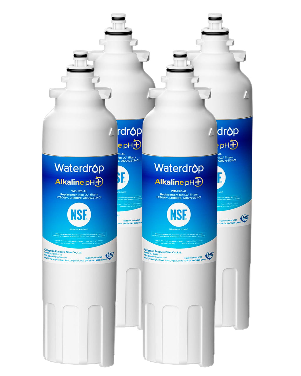 Waterdrop 𝐀𝐥𝐤𝐚𝐥𝐢𝐧𝐞 ADQ73613401 Water Filter, 𝐄𝐧𝐡𝐚𝐧𝐜𝐞𝐬 𝐩𝐇, Replacement for LG® LT800P®, ADQ73613402, ADQ75795104, LSXS26326S, LMXC23746S, LSXS26366S, LSXS26386D, 4 Filters