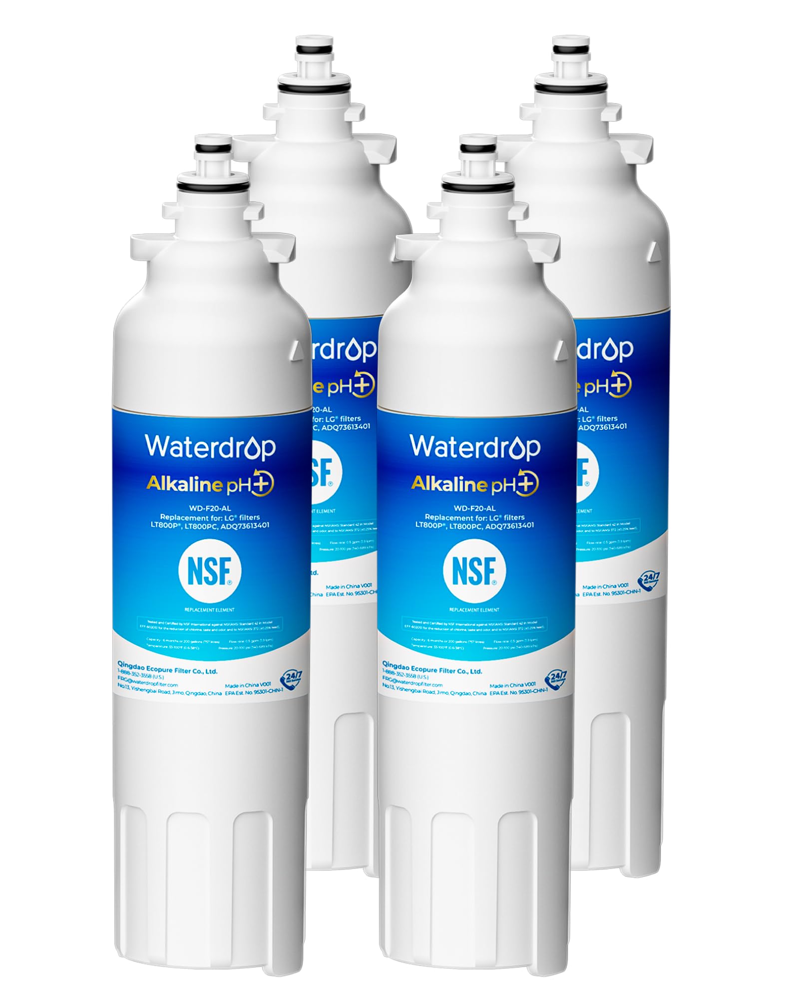 Waterdrop 𝐀𝐥𝐤𝐚𝐥𝐢𝐧𝐞 ADQ73613401 Water Filter, 𝐄𝐧𝐡𝐚𝐧𝐜𝐞𝐬 𝐩𝐇, Replacement for LG® LT800P®, ADQ73613402, ADQ75795104, LSXS26326S, LMXC23746S, LSXS26366S, LSXS26386D, 4 Filters