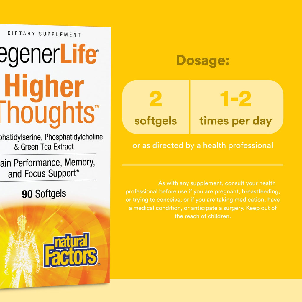 Natural Factors 3 Brains, Higher Thoughts, Support for Cognitive Health and Brain Function, Daily Dietary Supplement, 90 Softgels