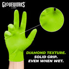 GLOVEWORKS HD Green Nitrile Industrial Disposable Gloves, 8 Mil, Latex-Free, Raised Diamond Texture, Medium, Case of 1000