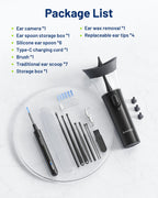 KAUGIC Ear Cleaner with Camera, Manual Wax Removal Kit, 7 Spoons, Black