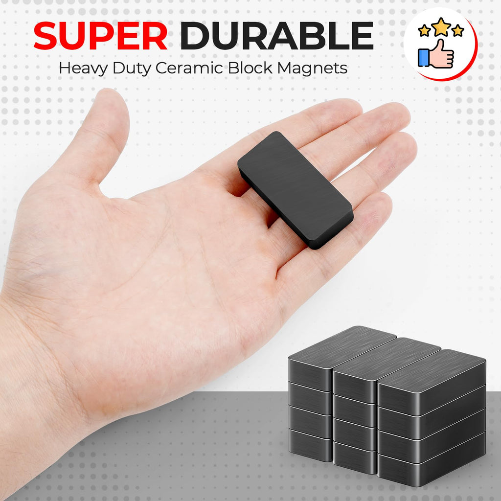 Grtard 24 Pack Heavy Duty Ceramic Magnets Strong, 1 7/8" x 7/8" x 3/8" Rectangular Ferrite Magnets, Grade 8, Black Ceramic Blocks Magnet for Crafts, DIY, Science, Fridge, Whiteboard, Hanging Tools