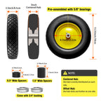 4.80/4.00-8" Tire and Wheel Flat Free 16", Solid Wheelbarrow Tire with 5/8" & 3/4" Bearings 3" Centered Hub, 14"-16" Universal Fit Wheelbarrow Tires for Hand Truck/Garden Trailer/Trolley/Wagon (1)