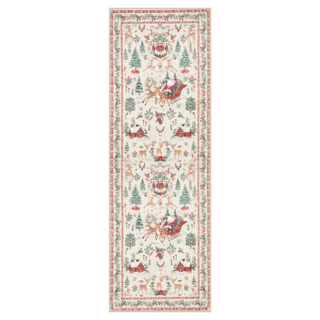 Lahome Christmas Runner Rug 2x6 Beige Runners for Hallways,Kitchen Rugs Non Slip Washable Entryway Carpet Runner,Soft Christmas Tree Santa Claus Runners for Bathroom Holiday Decor(2'x6',Beige)