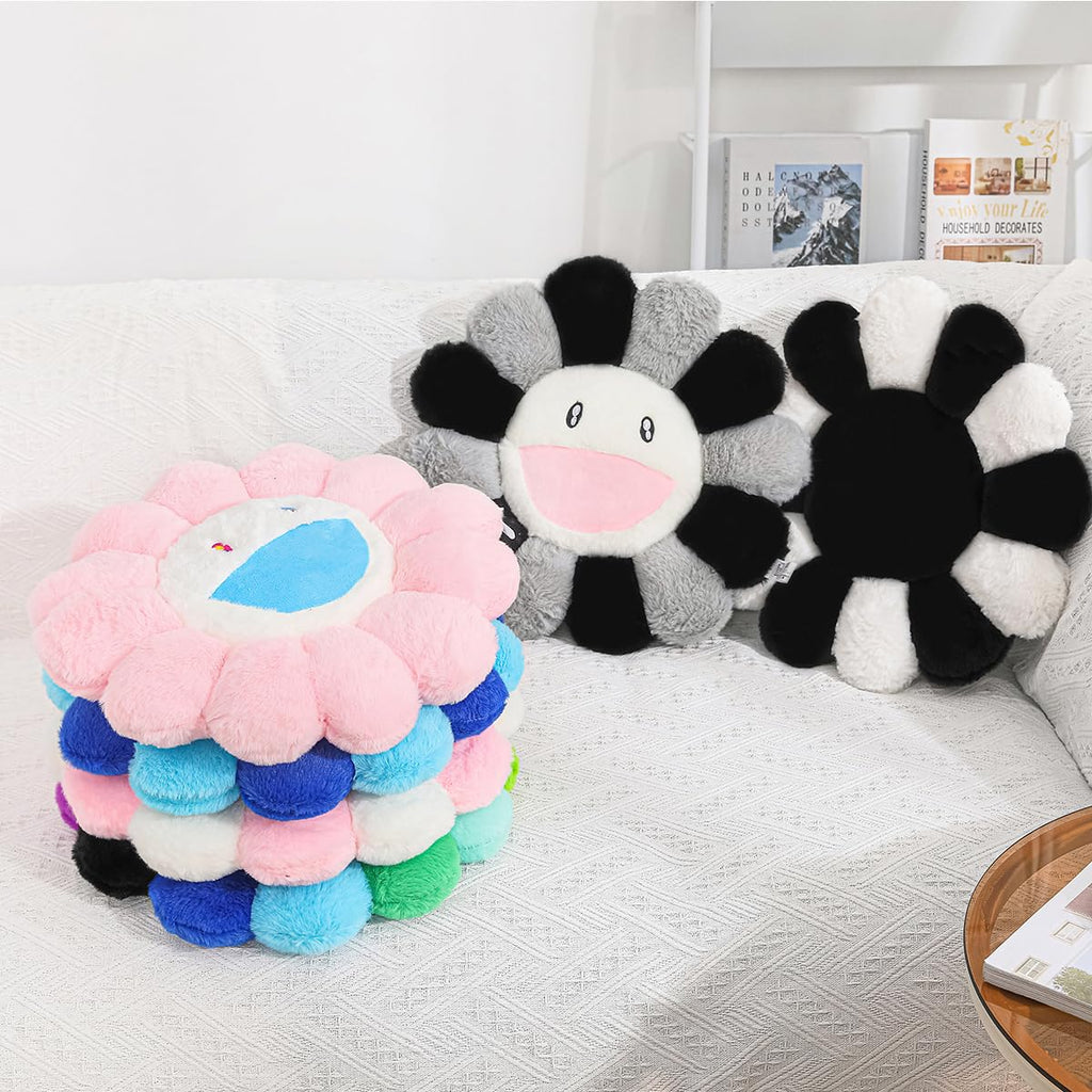 FIONOUT Smile Face Flower Pillow, Decorative Throw Pillows, 15.7 Inch