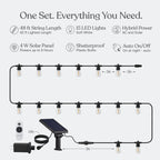 Brightech Ambience Hybrid Outdoor String Lights - Dual Plug and Solar Powered Waterproof LED Light String for Outside - Dimmable Soft White Edison Bulbs for Camping, Patio, Cafe, Yard - 48ft, 4W