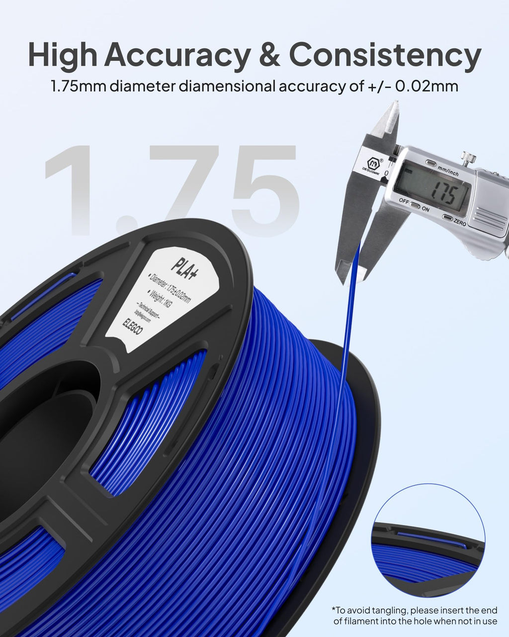 ELEGOO PLA+ Filament 1.75mm Sky Blue 1KG, High Toughness PLA Plus 3D Printer Filament Dimensional Accuracy +/- 0.02mm, 1kg Spool(2.2lbs) Fits for Most FDM 3D Printers