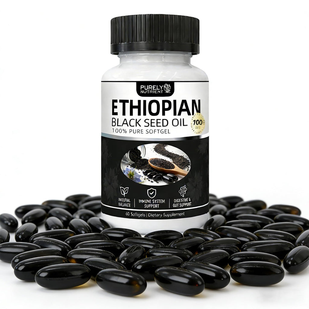 NHQNHQ Purely Nutrient Ethiopian Black Seed Oil, Ethiopian Black Seed Oil Softgels |4.64% Thymoquinone | Non-GMO, Gluten-Free,60 Capsules-1PCS