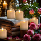 Tediselu Flickering Flameless Candles with 3D Moving Flame, Real Wax Battery Operated Candles with Timer and Remote, Last 600+ Hours, 3" x 3" LED Fake Candles for Home Wedding Christmas Decor, 2 Pack