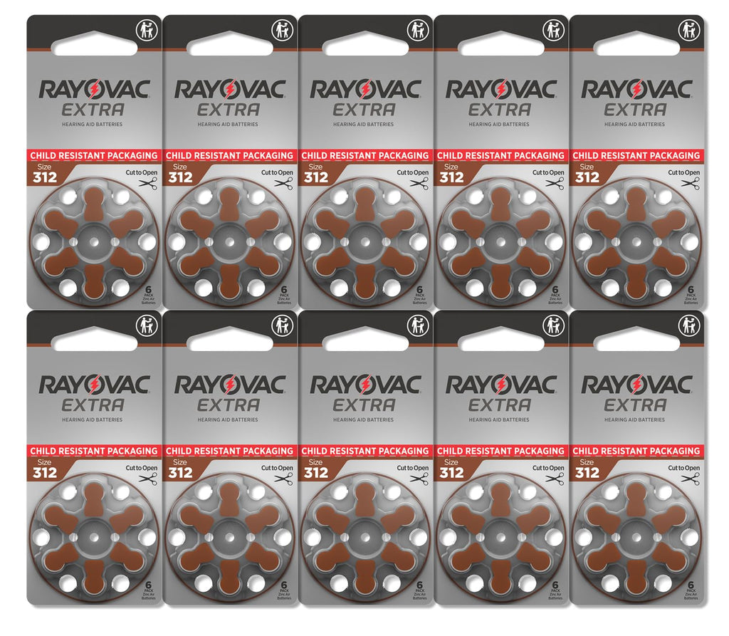 Rayovac Extra hearing aid batteries size 312. Long-lasting mercury-free zinc-air hearing aid batteries - 1.45v. (60 batteries)