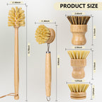 BONUMVITA 5 Pack Bamboo Dish Brush Set, Wooden Dish Brush with 14’’ Bottle Brush, Natural Kitchen Scrub Brush for Dishes Pots, Pans, Sinks, Woks, Vegetables