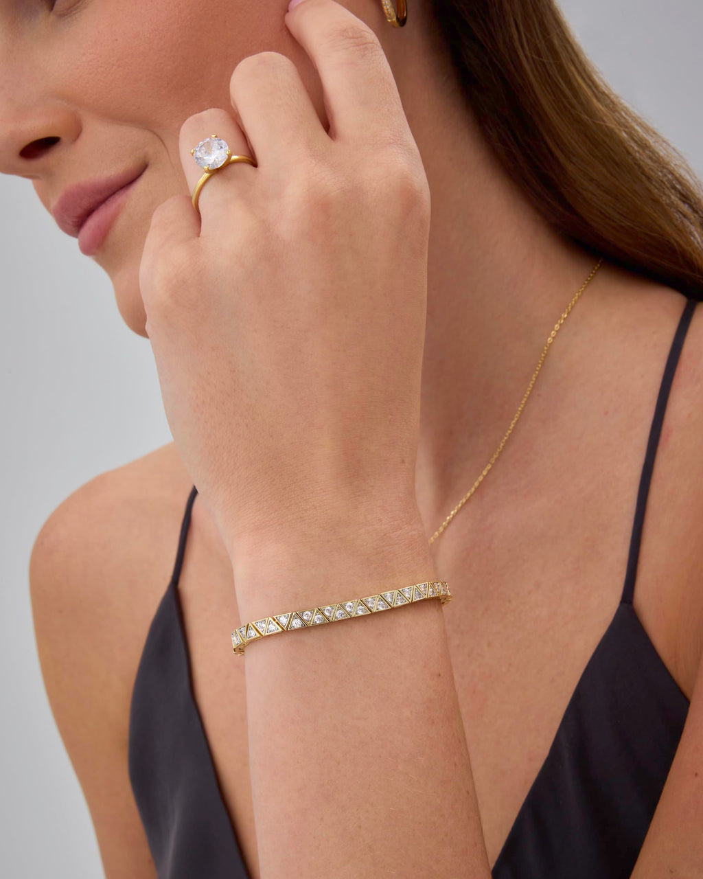 PAVOI CZ Statement Tennis Bracelet Set, 18K Gold Plated, Yellow Gold, 6.5