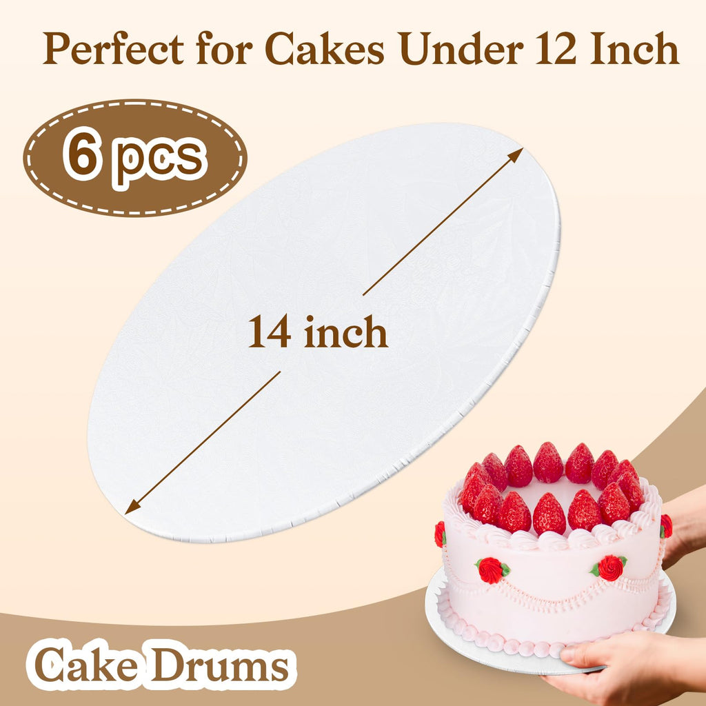 6 PCS Cake Boards 14 Inch Round, 14 Inch Cake Drums, 1/4" Thick Cake Drum, Cake Board Food Grade Cake Base, White Cake Cardboard Circles Bases para Pasteles for Wedding & Party & Pizza Desserts