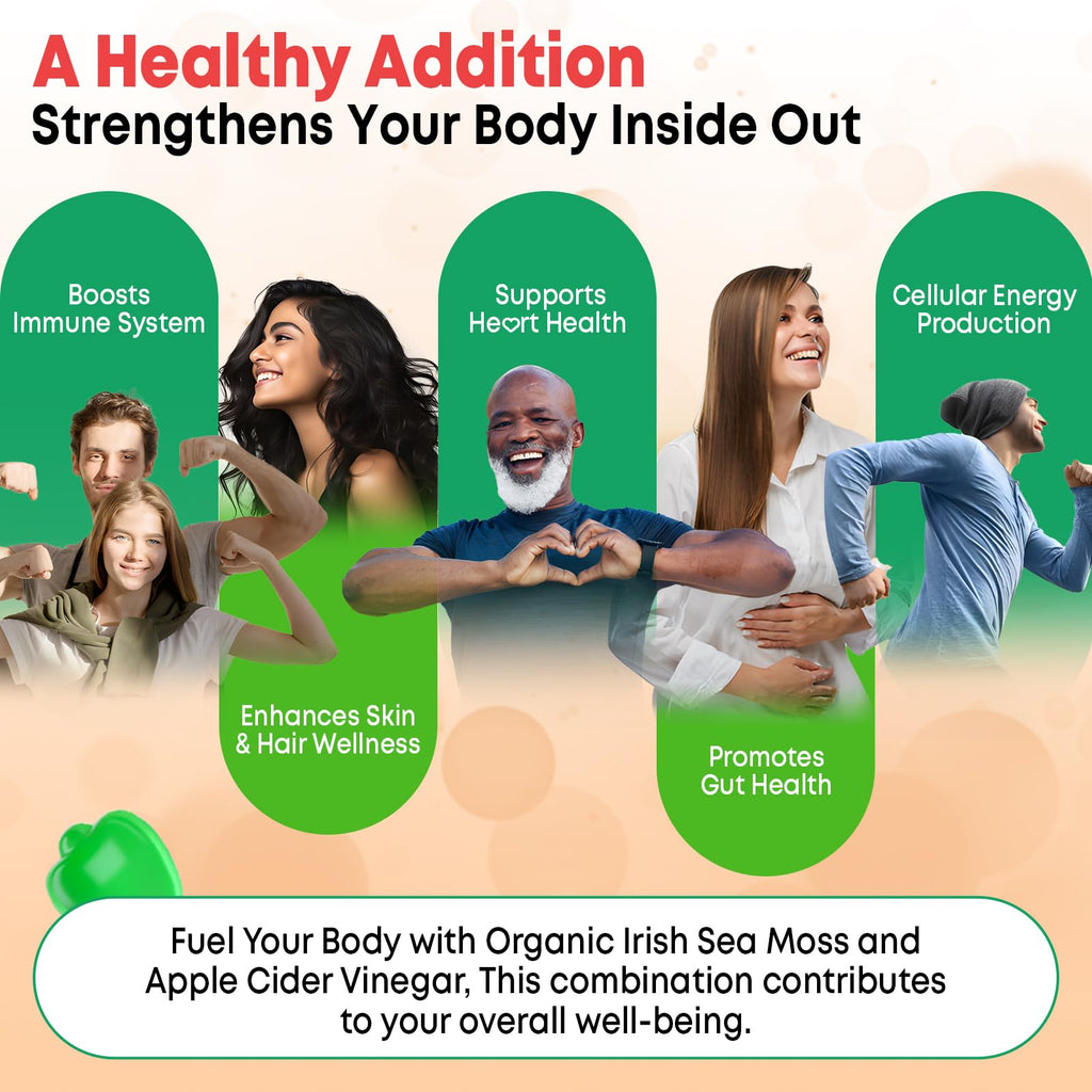 Vazatisi 2 Pack Apple Cider Vinegar Gummies, ACV with Sea Moss Gummies for Metabolism, Digestion, Detox, Gut & Immune Health, Apple Flavored -120 Count