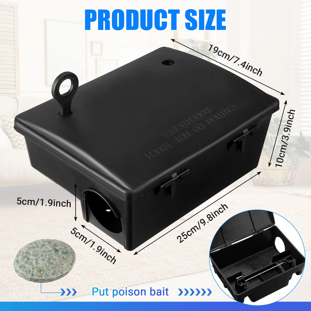 Qualirey Rat Stations Large Rodent with Key Reusable Mouse Stations Mice Blocks Heavy Duty Boxes for Outdoor Rodents Mice Blocks, Black(9.8 x 7.5 x 3.9 Inches,Classic,4 Pack)