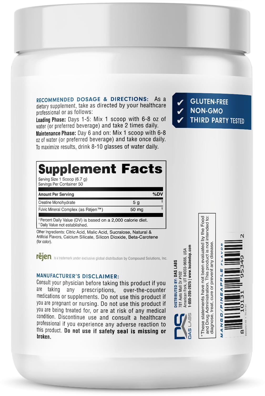 Bucked Up Mango Pineapple Creatine for Women and Men - Easy to Mix Vegetarian - Flavored Creatine Monohydrate Powder - Made in USA - 5G Per Serving - 50 Servings - 250 Grams Per Container