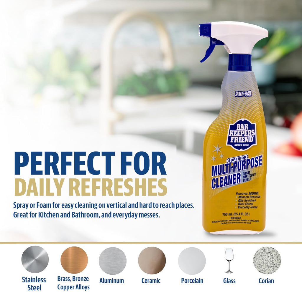 Bar Keepers Friend Soft Cleanser (26 oz) MORE Spray + Foam (25.4 oz) Multipurpose Cleaner Bundle, Stain & Rust Remover for Multi Surface Bathroom, Kitchen & Outdoor Cleaning