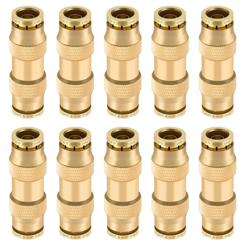 Boeray 5/16" Straight Brass Union, DOT Approved Air Line Connector 10PCS