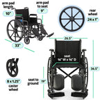Medline Comfortable Folding Wheelchair with Swing-Back, Desk-Length Arms and Elevating Footrests, 18”W x 16”D Seat