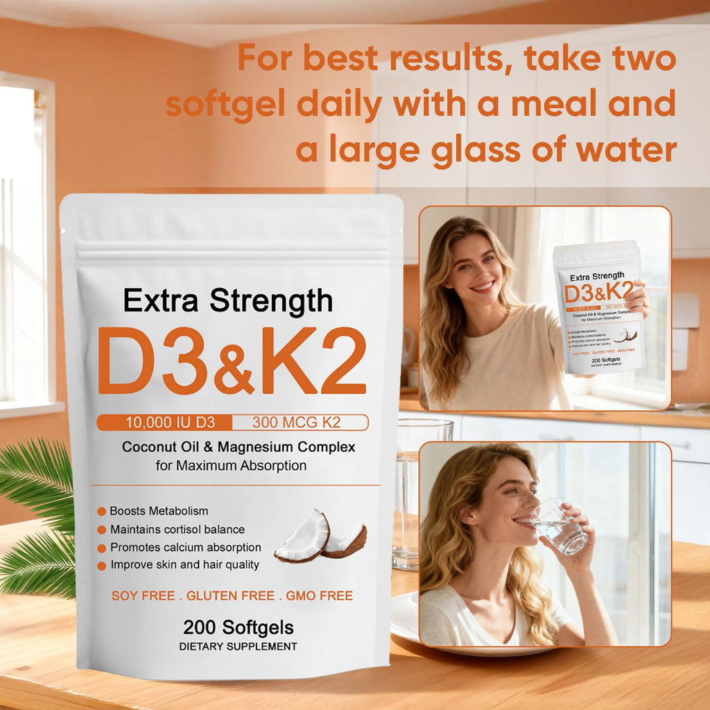 WDVNEX Vitamin D3 K2 Magnesium Complex, Extra Strength D3 & K2 with Triple Magnesium Softgels, D3 + K2 (Mk-7) | Support Bone & Immune | Improve Energy | Non-GMO, 200 Softgels (1) (1)