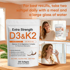 WDVNEX Vitamin D3 K2 Magnesium Complex, Extra Strength D3 & K2 with Triple Magnesium Softgels, D3 + K2 (Mk-7) | Support Bone & Immune | Improve Energy | Non-GMO, 200 Softgels (1) (1)