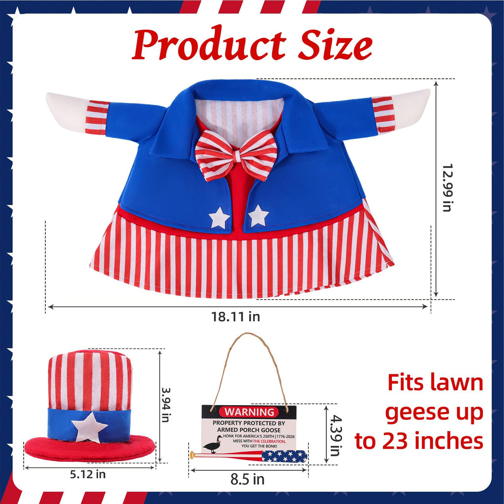 EIHFHIE 250th Independence Day Porch Goose Outfit for 23 Inch Goose Statue