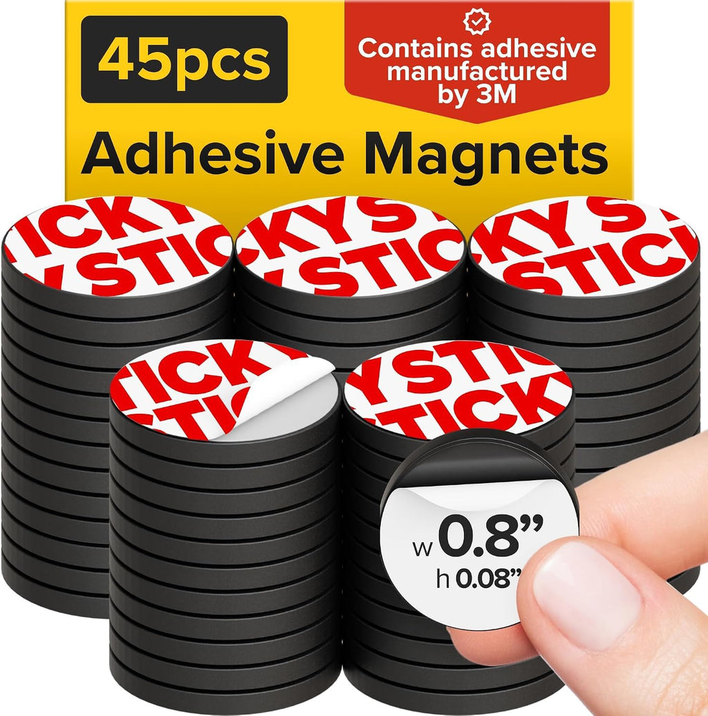 Sticky Flexible Adhesive Magnets for Crafts, 0.8"x0.08" (20x2mm), 45 pcs
