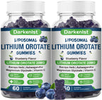 Darkenlst 2 Pack Liposomal 20MG Lithium Orotate Gummies Complex Ashwagandha,Bacopa Herb,Lion's Mane Mushroom, Magnesium Glycinate,Vitamin C,for Mood & Immune Support,Digestive System Support