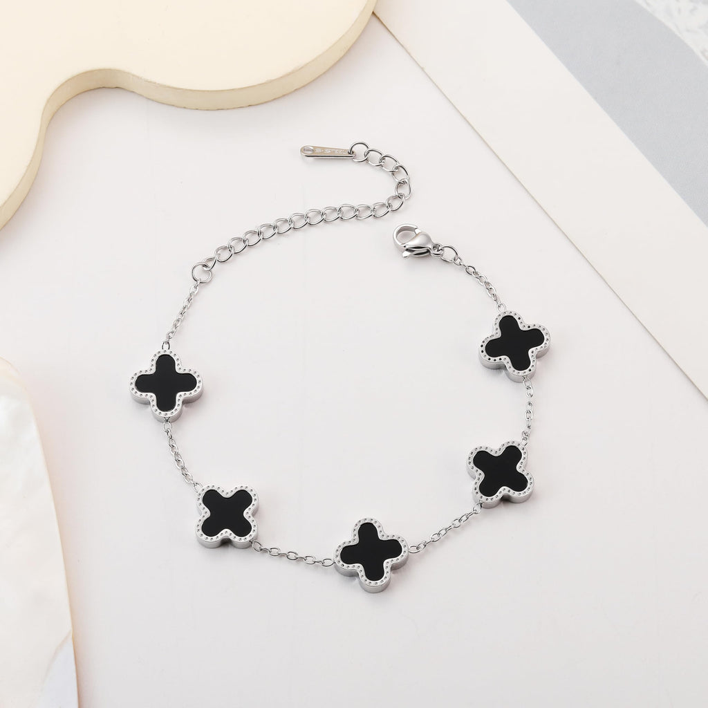 TICVRSS Silver Chain Bracelet Set Gold/White/Black Clover Bracelets for Women Four Leaf Lucky Bracelets Jewelry Gifts for Women 3Pcs