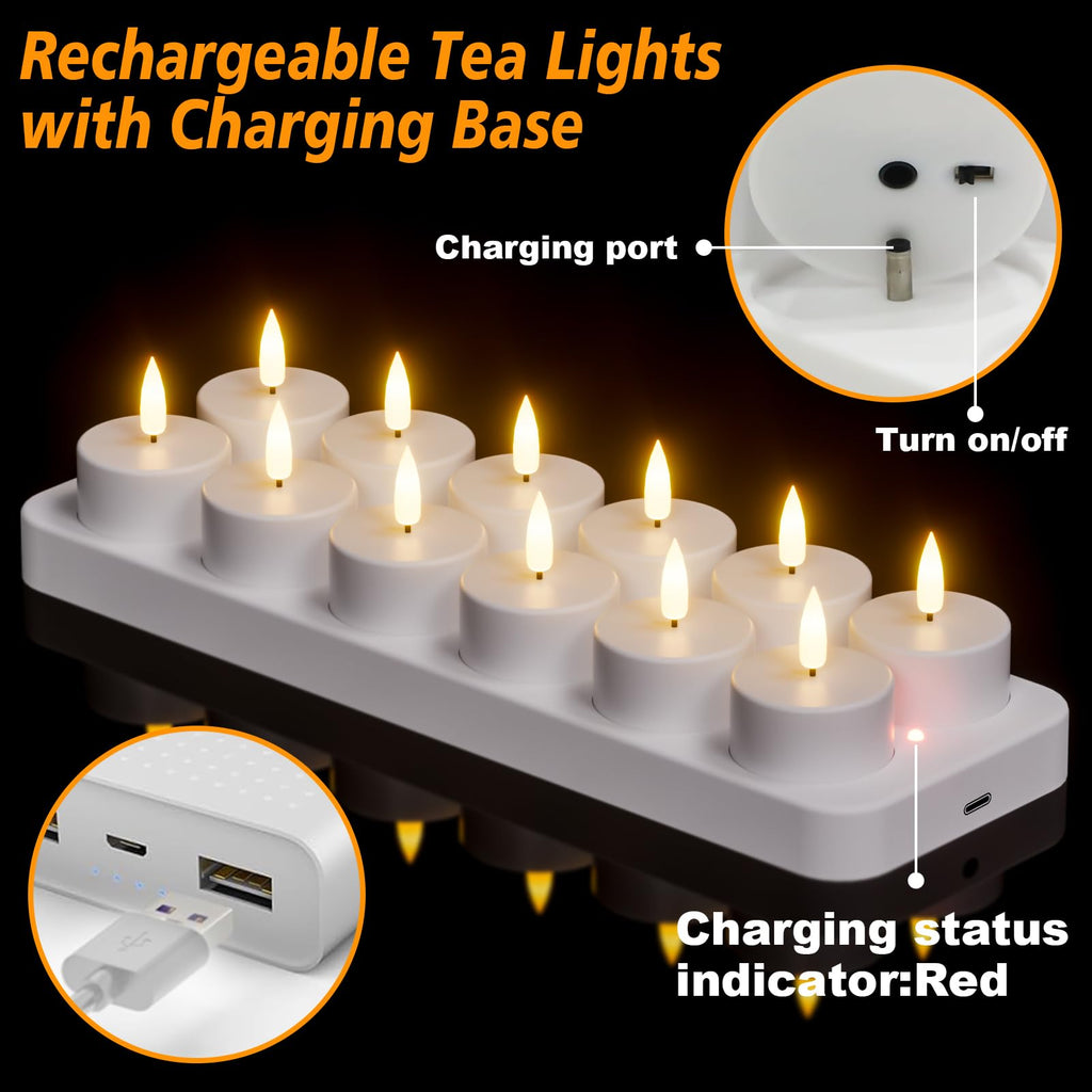 GenSwin Rechargeable Tea Lights Candles Remote Timer Charging Base White