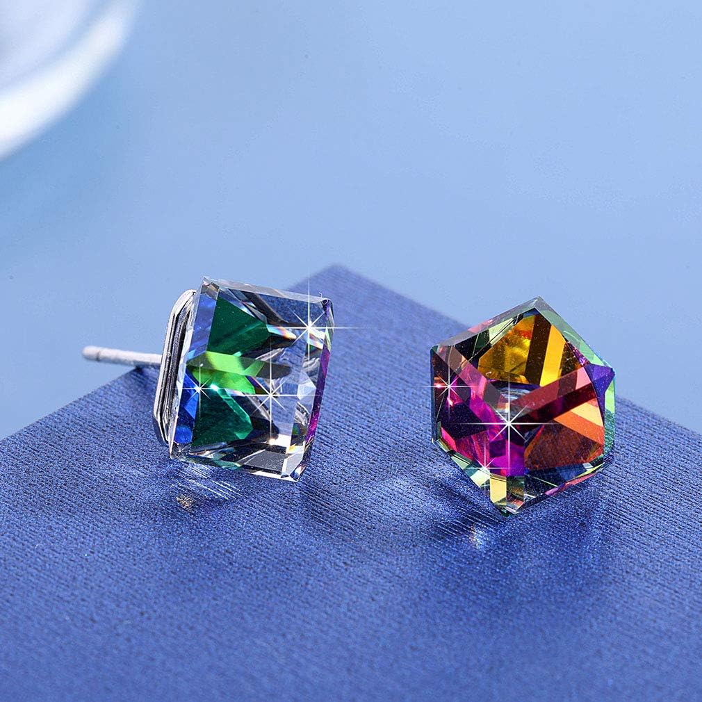 EVEVIC Austrian Crystal Cube Stud Earrings for Women