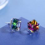 EVEVIC Austrian Crystal Cube Stud Earrings for Women