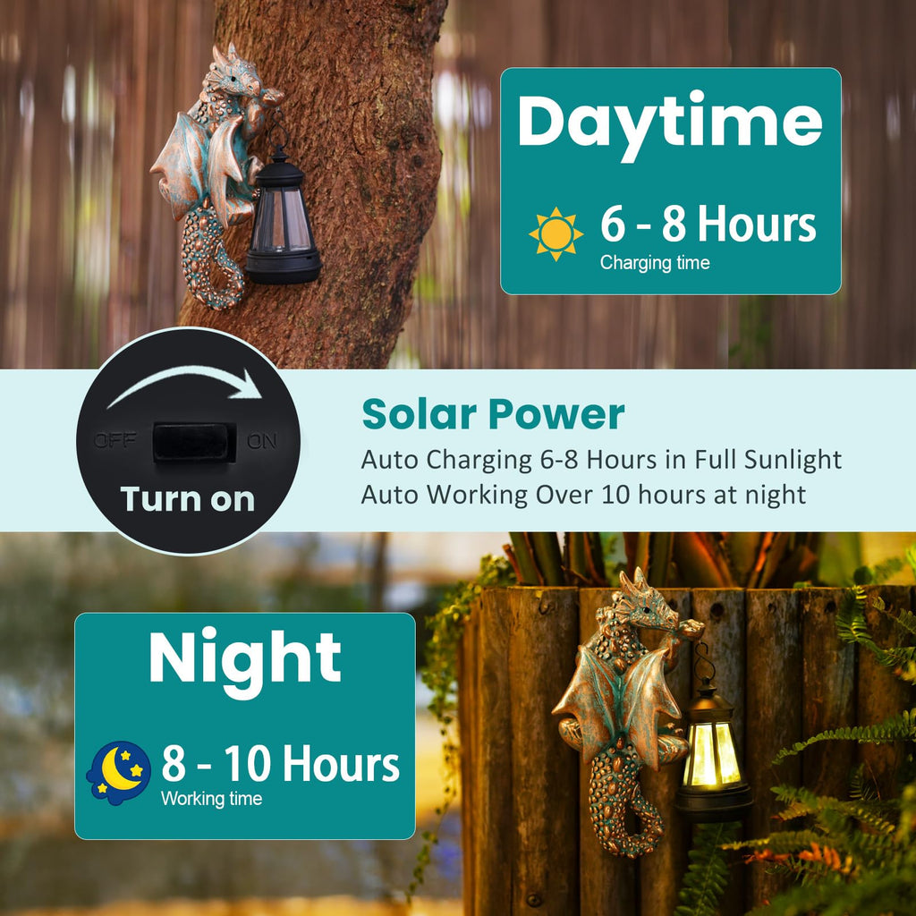 Goodeco Dragon Tree Hugger with Solar Lantern Garden Statue