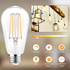 PARTPHONER LED Light Bulbs Dimmable Vintage Edison Bulb, E26 LED Bulb 60W Equivalent 720 Lumens, Warm White 2700K, ST58 Antique LED Filament Bulb CRI 85+, Clear Glass, Pack of 24