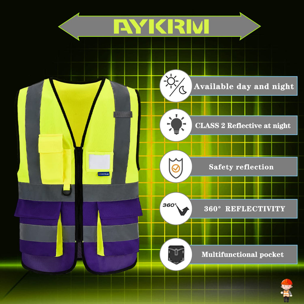 A-SAFETY Yellow purple High Visibility Vest Customize Logo (Yellow&Purple M)