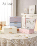 Lolalet 2-Layer Jewelry Box Organizer for Women Girls Room Decor -Beige