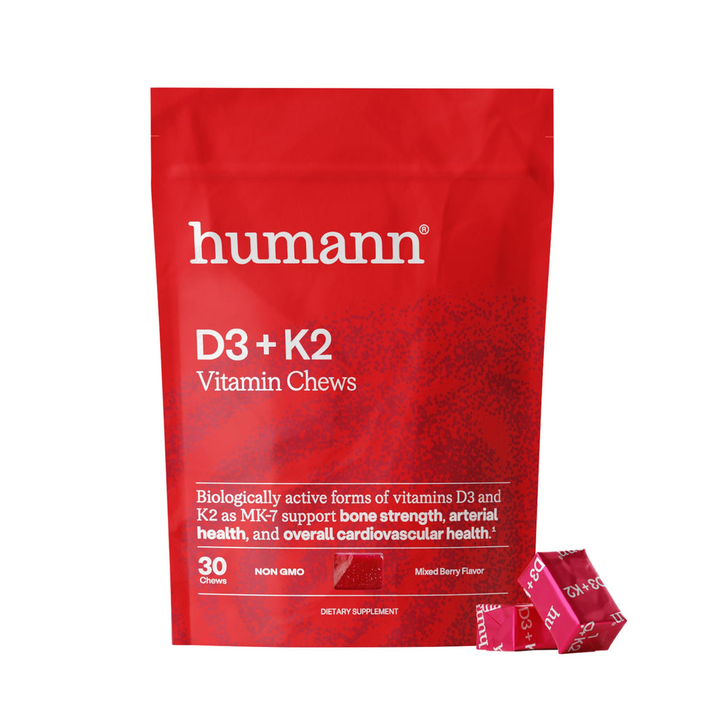 Humann Vitamin D3 + K2 Chews - High Potency Vitamin D 5000iu (125mcg) Helps Support Healthy Mood, Immunity, Cardiovascular, Respiratory Health & Bone Health, Mixed Berry Flavor, 30 Count