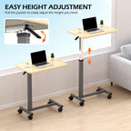 WOTURE Adjustable Overbed Table with Wheels, Bedside Rolling Table, Pneumatic Height Adjustment, Hospital Bed Table on Wheels, Standing Desk, Bedridden & Mobility Needs, Maple