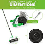 Manual Lawn Aerator Roller Tool, Heavy-Duty Rolling Lawn Aerator, 42 Pre-Attached Steel Spikes, 57 Inch Adjustable Height, Fillable Weighted Drum, 2 Inch Soil Penetrator for Lawn, Garden & Yard Care