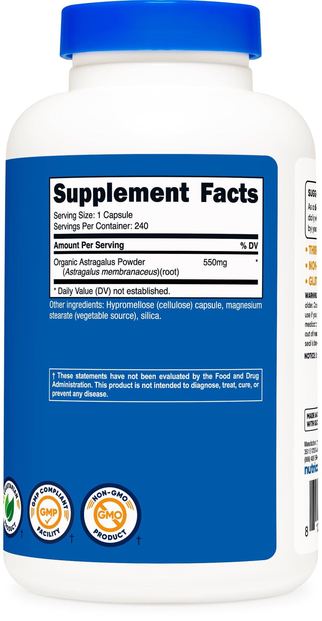 Nutricost Astragalus Capsules 550mg, 240 Vegetarian Capsules - Non-GMO and Gluten Free (Pack of 2)