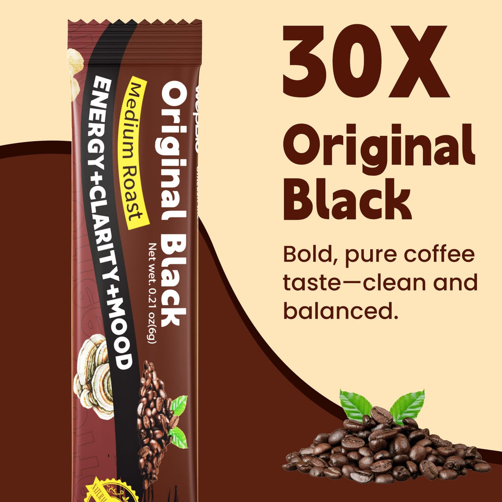 WepBio Mushroom Coffee Original Black 11 in 1 Adaptogenic Mushrooms Blend with Ashwagandha KSM-66,Lions Mane,Reishi,Turkey Tail Instant Mushroom Coffee for Boost Energy, Focus 30 Servings