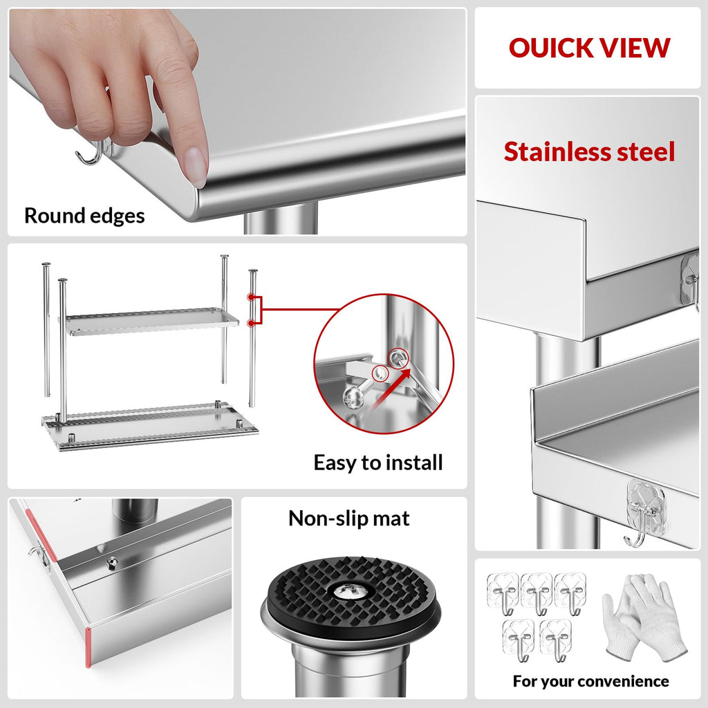Atelicf All-Stainless Steel Prep Table, 30 X 36 Inch, with Rounded-Corner Backsplash and Adjustable Undershelf, Heavy-Duty for BBQ,Restaurants,Hotels,Workshops,Kitchens,Gardens, and Garages