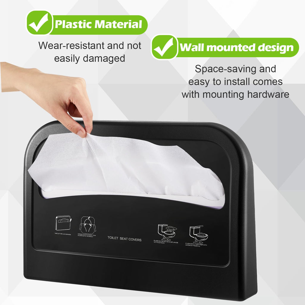 Hushee 2 Pcs Toilet Seat Cover Dispenser Wall Mount, Half-Fold, Black
