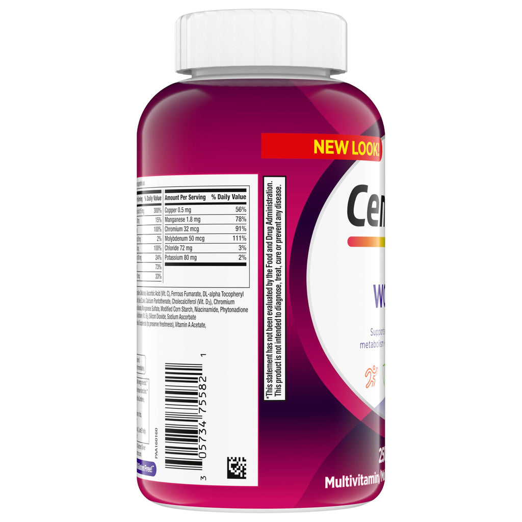 Centrum Multivitamin for Women, Multimineral Supplement with Iron, Vitamin D3, B Vitamins and Antioxidant Vitamins C and E, Gluten Free, Non-GMO Ingredients - 250 Count