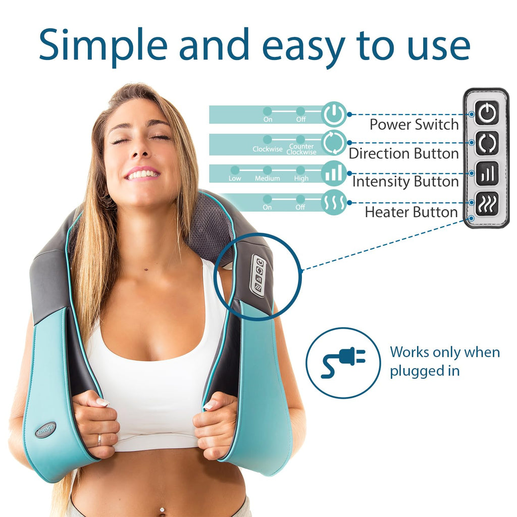 InvoSpa Shiatsu Back Shoulder and Neck Massager with Heat - Deep Tissue Kneading Pillow Massage - Back Massager, Shoulder, Electric Full Body
